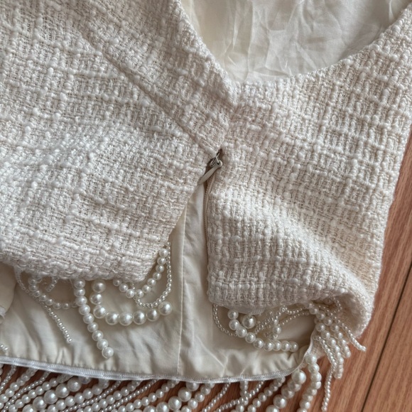 Jason Wu Cream Sleeveless Crop Top Pearl Fringe - Picture 5 of 10